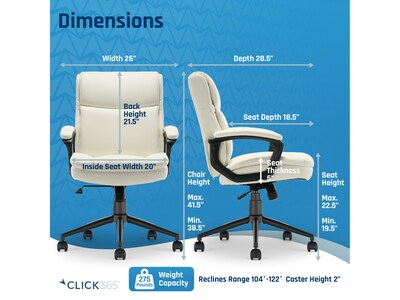 Click365 Transform 2.0 Ergonomic Bonded Leather Swivel Desk Chair, White (CCHR10007C)