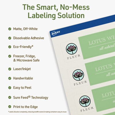 Avery Dissolvable Rectangle Multipurpose Labels, 1.5 x 7.5, Off-white, 50/Pack (94231)