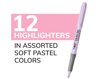 BIC Brite Liner Grip Highlighters Chisel Tip, Assorted Pastel Colors, 12/Pack (GBLD11-AST)