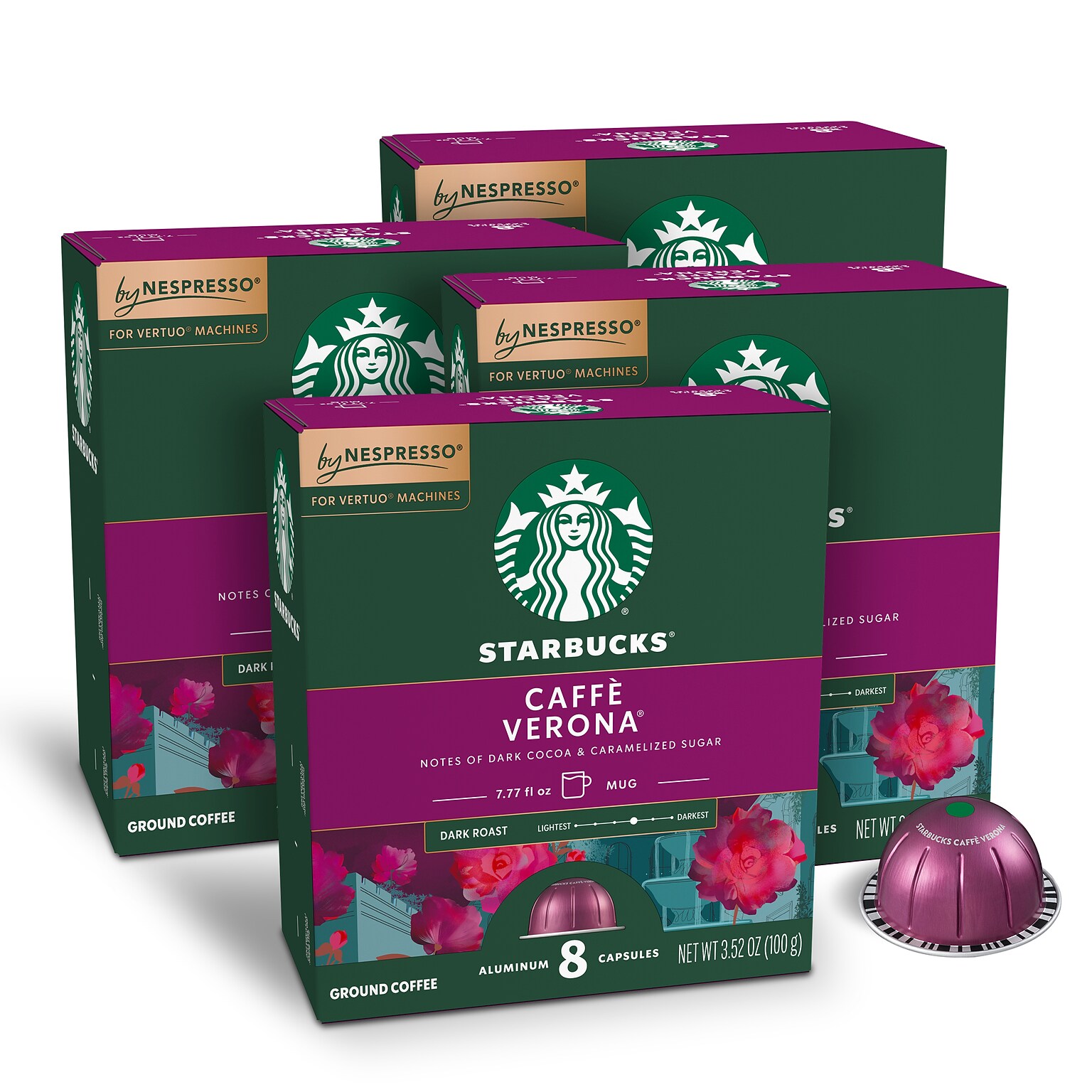 Starbucks Caffe Verona Coffee Nespresso Vertuo Capsules, Dark Roast, 32/Box (117661)