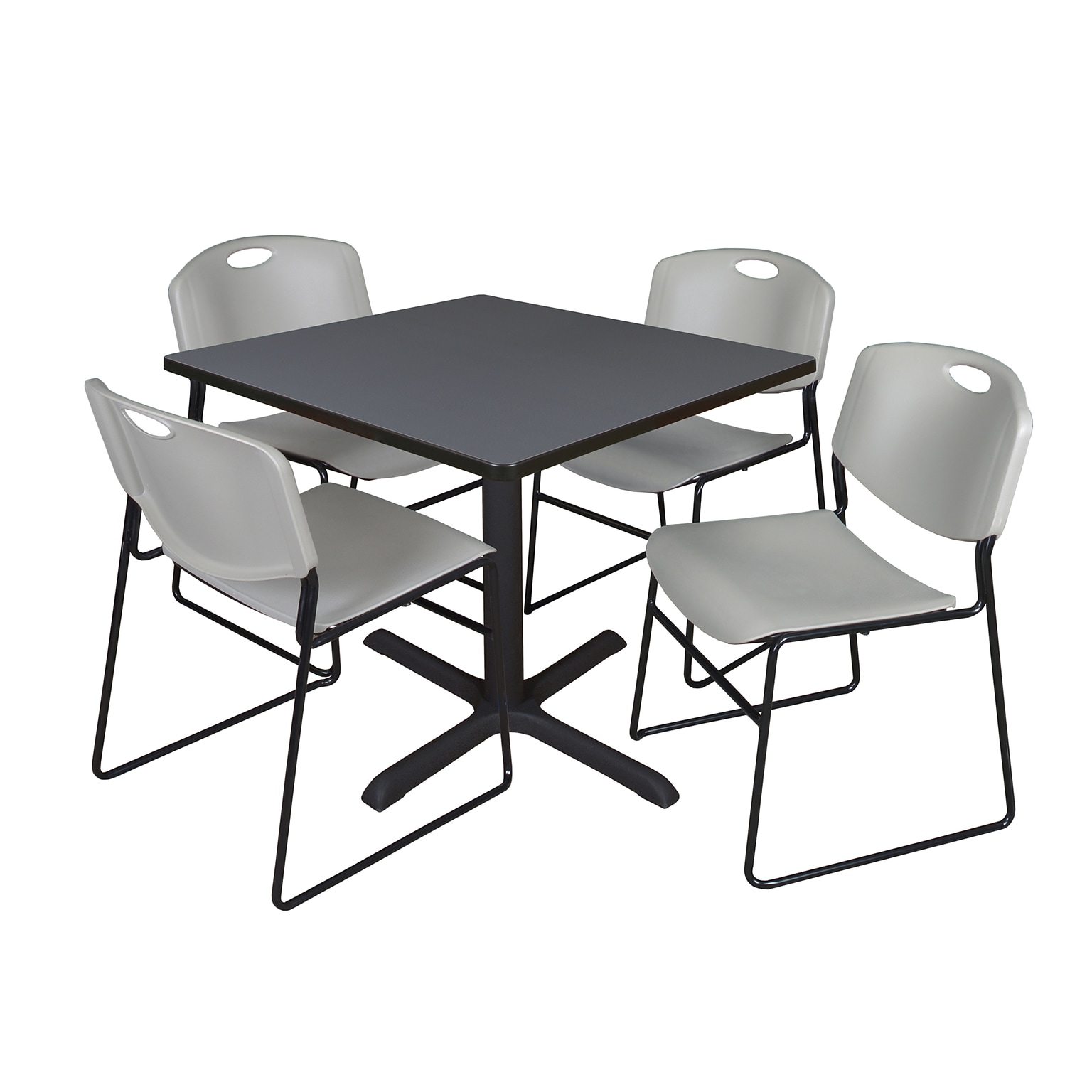Regency 42 Square Table with Cain Base & 4 Zeng Stack Chairs, Gray (TB4242GY44GY)