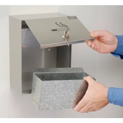 Global Industrial Stainless Steel Wall Mount Outdoor Ashtray, 1 Gallon, Silver (238068)