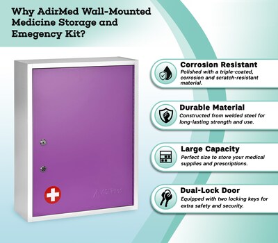 Viva Comfort Dual Lock Surface-Mount Medicine Medical Cabinet, 1.1 cu. ft., Purple (ADI999-04-PUR-MK)