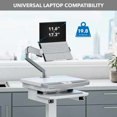 Mount-It! MedHub Mobile Medical Cart Workstation with Spring Arm Laptop Mount and Locking Caster Wheels, White/Grey (MI-16017)