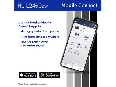 Brother HL-L2460DW Compact Wireless Black & White Laser Printer, Single-Function, Print, Refresh Subscription Ready