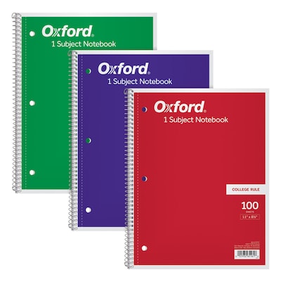 Oxford 1-Subject Notebooks, 8.5 x 11, College Ruled, 100 Sheets, Each (65161)