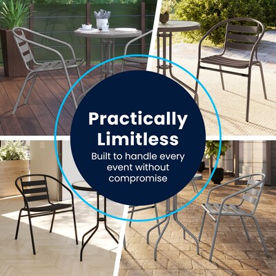 Flash Furniture Lila Indoor-Outdoor Restaurant Bar Height Stool with Slat Back, Silver (TLH015H)