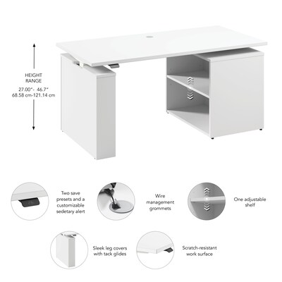 Bush Business Furniture Stratus 60"W Electric Adjustable Standing Desk with Bookcase, White (SUT005WH)