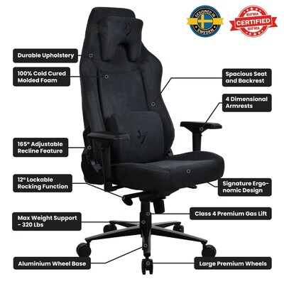 Arozzi Vernazza XL Supersoft Microfiber Ergonomic Racing Gaming Chair, Pure Black (VERNAZZA-XL-SPSF-PBK)