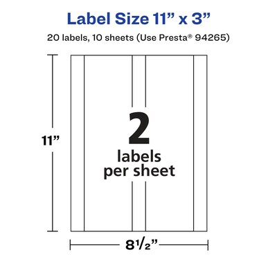 Avery Laser/Inkjet Multipurpose Labels, 3" x 11", Glossy Clear, 20/Pack (94265)