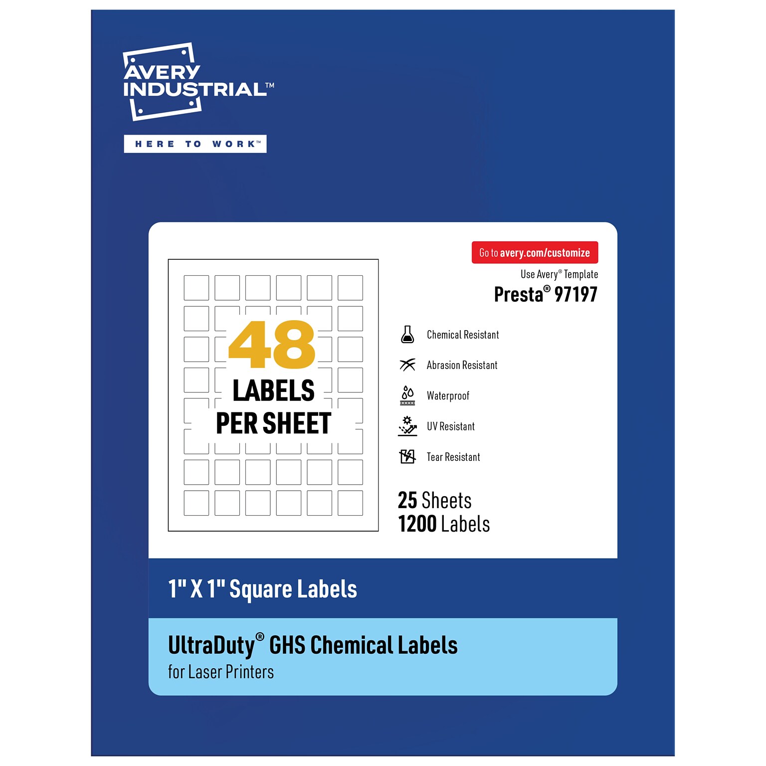 Avery LaserUltraDuty GHS Labels, 1 x 1, White, 1200 Labels/Pack (97197)