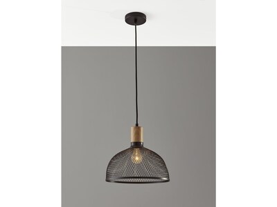 Adesso Dale 1-Light Incandescent/CFL Pendant, Matte Black/Natural Rubberwood (6268-01)