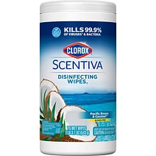 Clorox Scentiva Disinfecting Wipes, Pacific Breeze & Coconut Scent, 75 Wipes/Container, 6/Carton (60