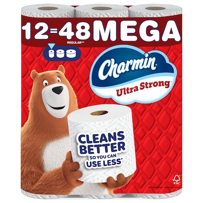 Charmin Ultra Strong Mega Toilet Paper, 2-Ply, White, 198 Sheets/Roll, 12 Rolls/Pack (32173/4170)
