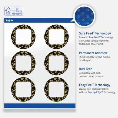 Avery Round Laser/Inkjet Multipurpose Labels, 3", White, 60/Pack (19479370930)
