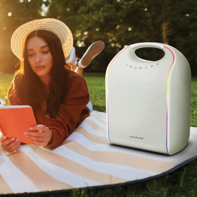 ION Stereo Glow Tone Wireless Bluetooth Portable Speaker with 8-In. Woofer & Lights, Water Resistant, White (GLOWTONEXUS)
