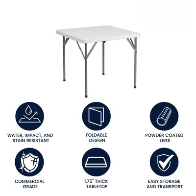 Flash Furniture Elon 34.25 x 34.25 Plastic Square Folding Table, Granite White (DADYCZ86)