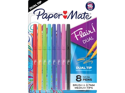 Paper Mate Flair DUAL Felt Pen, Twin Tip Point, Assorted Inks, 8/Pack (2181604)