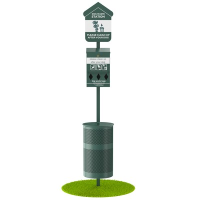 Furloo Steel Outdoor Pet Waste Station Kit with Roll Bag Dispenser, 11.5 Gallon, Green (FLO1R-S-G-B)