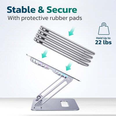 Purely C50 Cooling Fan Height-Adjustable 18" Laptop Stand with 2 Fans, 1 USB Port, Silver (PLSC50)