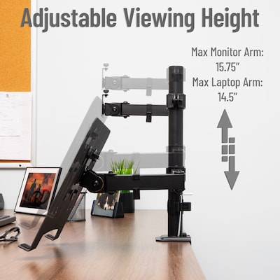Mind Reader Adjustable Dual Arm Monitor and Laptop Desk Mount for 17" - 32", Black (ARMTAB-BLK)
