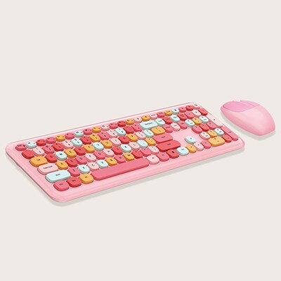 SaharaCase Wireless Ergonomic Keyboard and Laser Mouse Combo, Lime Pink (KB4)