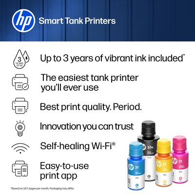 HP Smart Tank 5100 Wireless All-in-One Supertank Printer, Up to 3 Years of Ink Included (D06BLA)