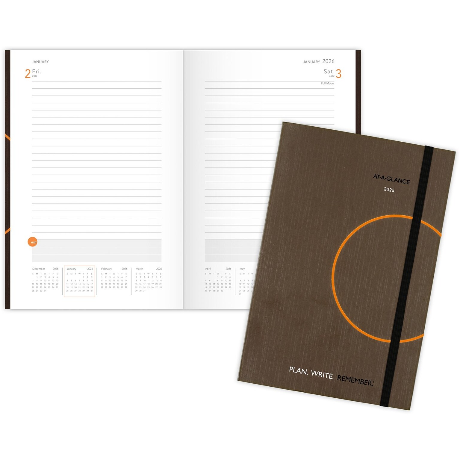2026 AT-A-GLANCE Plan. Write. Remember. 5 x 8.25 Daily Planner, Paperboard Cover, Brown/Orange (70-6201-30-26)