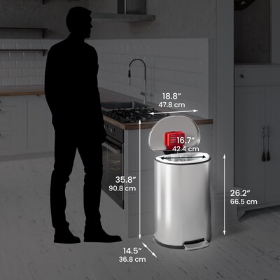 iTouchless 13.2 Gallon / 50 Liter SoftStep Semi-Round Step Pedal Trash Can, Silver