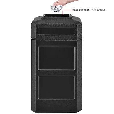 Global Industrial Square Plastic Waste Receptacle w/ Flat Lid, 42 Gallon, Black (641413BK)
