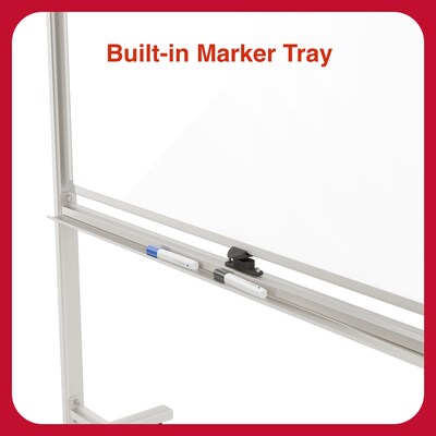 TRU RED™ Magnetic Painted Steel Mobile Dry Erase Board, Aluminum Frame, 40"H x 72"W (TR62829)