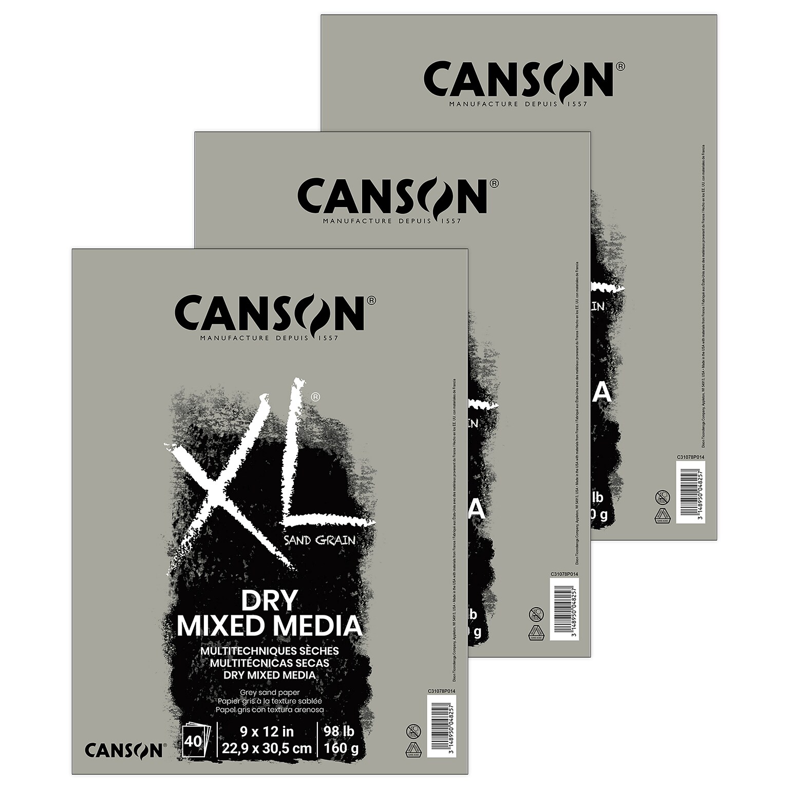 Canson XL Series 9 x 12 Mixed Media Sketch Pad, 10 Sheets/Pad, 3/Bundle (MCXC31078P014-3)