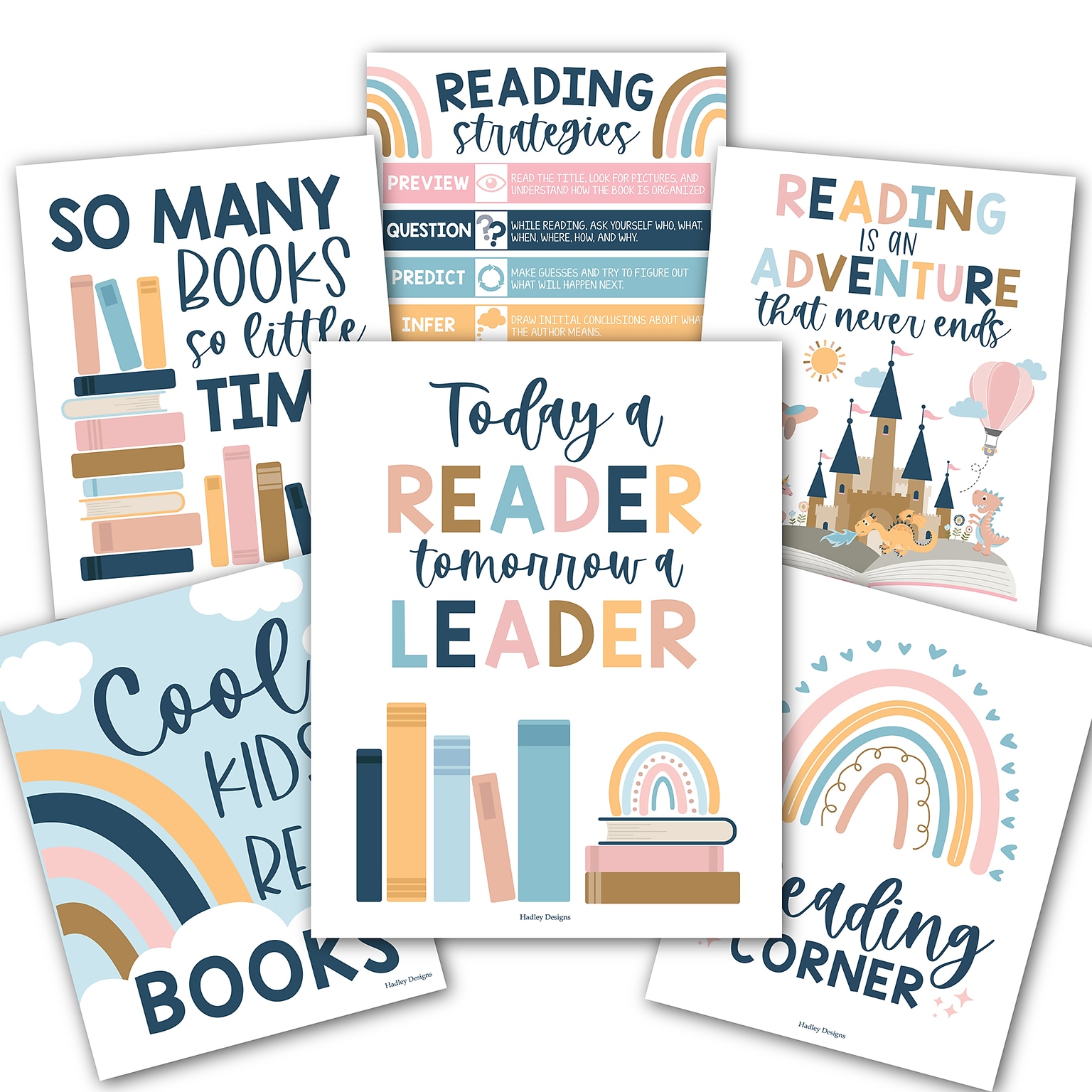 Hadley Designs 11 x 14 Boho Reading Posters For Classroom Library Decor, 6/Set (HDDX004A2EQN7)