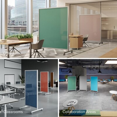 Ghent EZ Glass Mobile Dry-Erase Whiteboard, Aluminum Frame, 75"H x 50"W, White (EZ1NA7550WH)