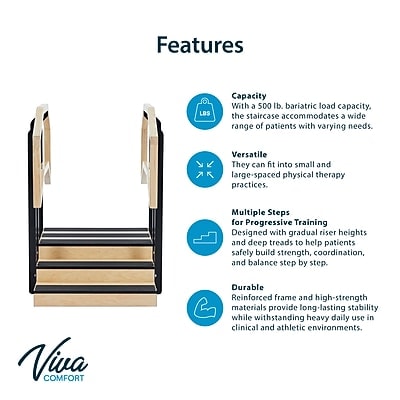 Viva Comfort Physical Therapy Non-slip Staircase with Safety Handles, 500 lbs. Capacity, Natural Wood (ADI906-01-MK)