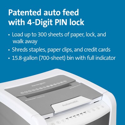 Kensington OfficeAssist Auto Feed Shredder A3000-HS Anti-Jam Micro Cut, Gray/White (K52051AM)