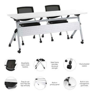 Bush Business Furniture Envision 72"W Foldable Training Room Table with 2 Chairs, White (NVS002WH)