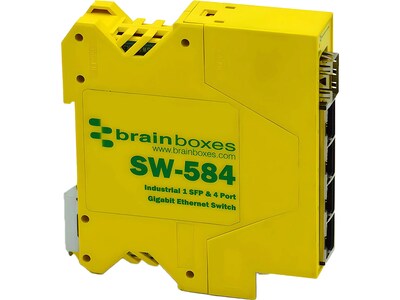 Brainboxes Industrial 4-Port Gigabit Ethernet Unmanaged Switch, Yellow (SW-584)