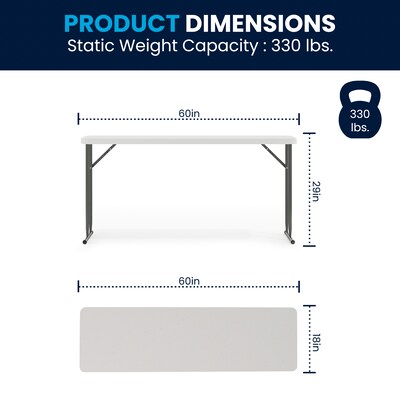 Flash Furniture Kathryn 5' x 18" Plastic Folding Table, Granite White (RB1860)