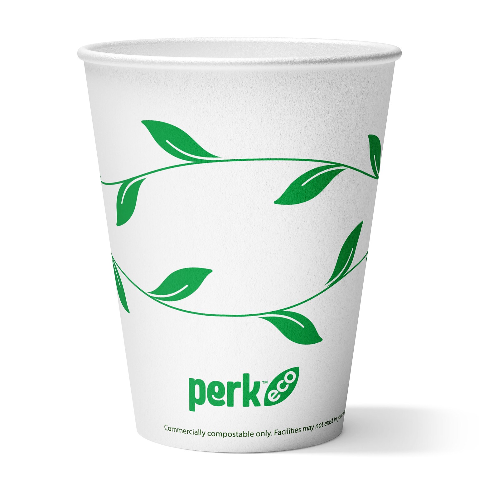 Perk™ Eco Compostable Paper Hot Cup, 12 Oz., White/Green, 50/Pack (PK56222)