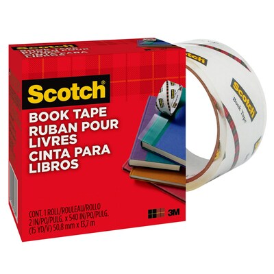 Scotch Book Transparent Clear Tape, 2" x 15 yds., 3" Core, Transparent (845-2)
