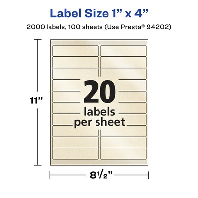Avery Pearlized Ivory Rectangle Multipurpose Labels, 1" x 4", Ivory, 2000/Box (94202)