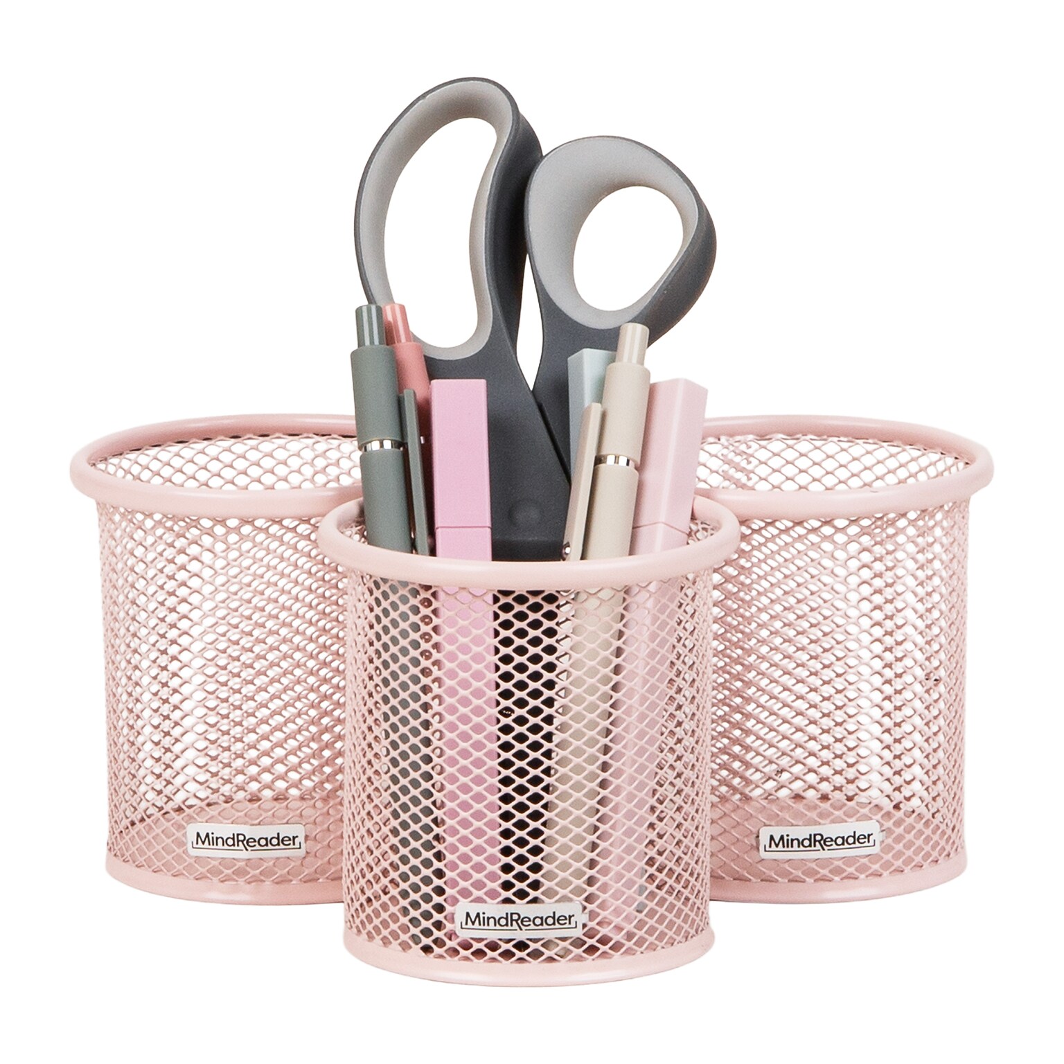 Mind Reader Metal Pen Holder, Pink, 3 Pieces/Set (CLIPMESH3-PNK)