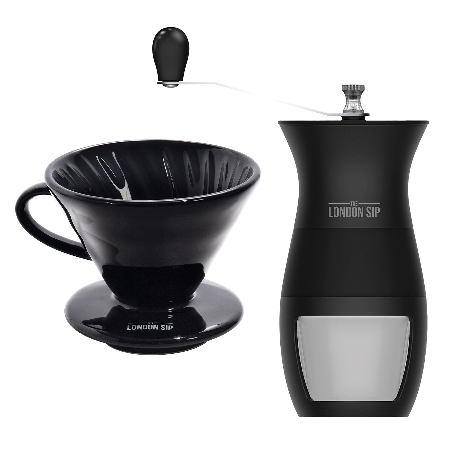 The London Sip 4- Cups Pourover with Manual Burr Coffee Grinder, Black (KITESCLCOFFEE02)