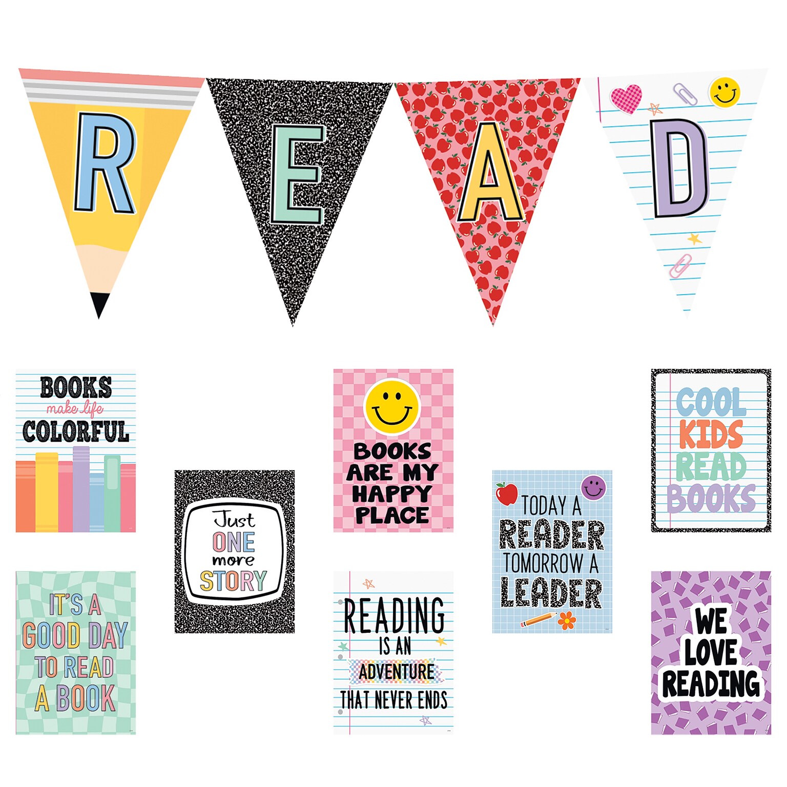Teacher Created Resources Cool for School Read Pennants Bulletin Board Set, 12/Set (TCR9302)