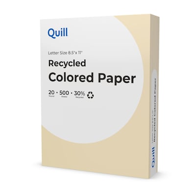 Quill Brand® 30% Recycled Colored Multipurpose Paper, 20 lbs., 8.5" x 11", Ivory, 500 Sheets/Ream, 10 Reams/Carton (720569CT)