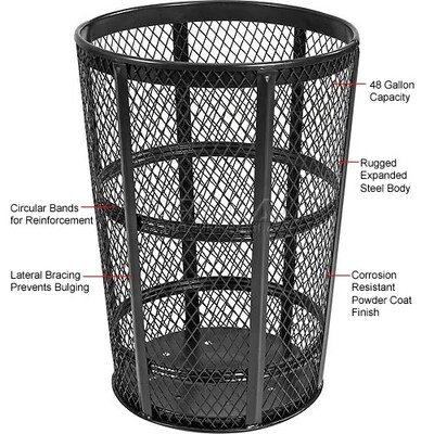 Global Industrial Outdoor Steel Mesh Corrosion-Resistant Trash Can, 48 Gallon, Black (237634BK)