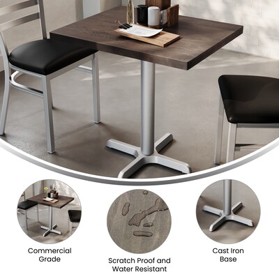 Flash Furniture Bennett Wooden Commercial Indoor Table, 30" x 24", Dark Brown Top/Silver Base (GSF2430DBT2222S