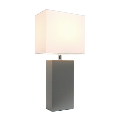 Lalia Home Lexington 21 Leather Base Modern Home Décor Bedside Table Lamp, White Rectangular Fabric