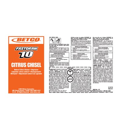 Betco Fastdraw 10 Citrus Chisel Cleaner/Degreaser, Citrus Scent, 67.6 oz., 4/Carton (BET1674700)